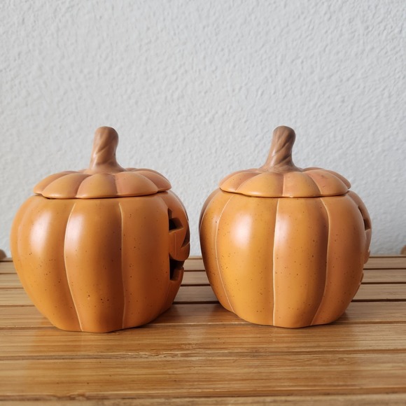 PartyLite P8729 Pumpkin Votive Pair Candle Holders Halloween Jack o Lantern - Picture 5 of 14